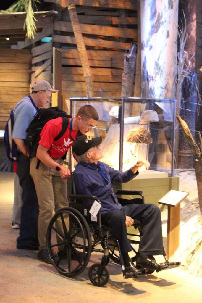 student and veteran at WWII museum